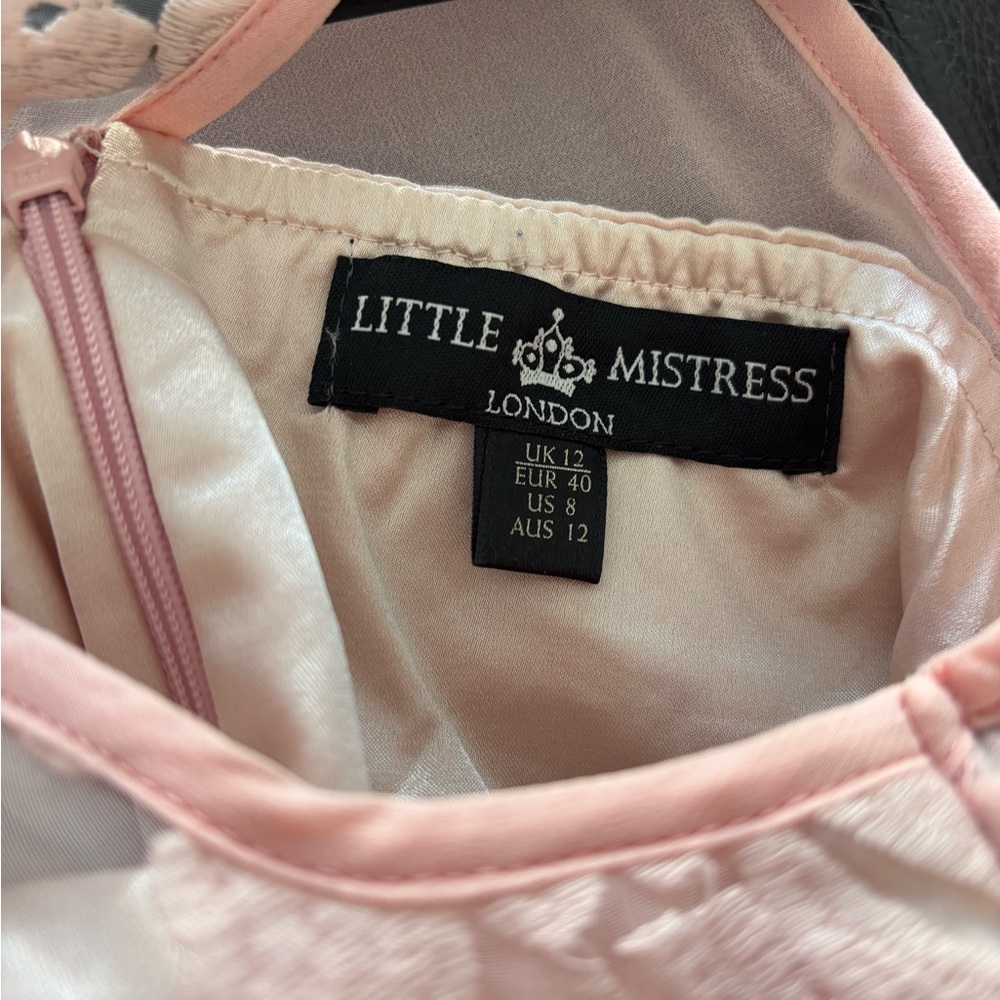 Women’s Little Mistress of London Blush Pink Floral Detail Chiffon Dress Size 8 - Picture 9 of 12
